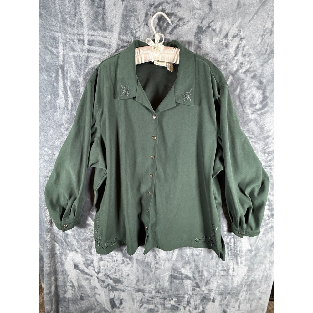 Napa Valley Vintage Emerald Green Embroidered "Persuade" Blouse – Plus Size 3X.
